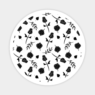 Pretty White and Black Roses Floral Pattern Magnet